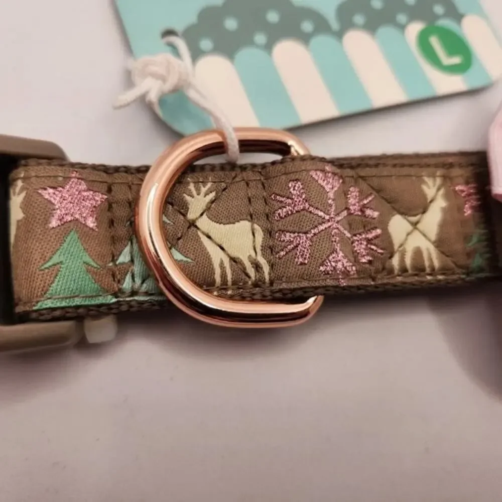 Blueberry Dog Collar with bow tie pink deer size Large NWT